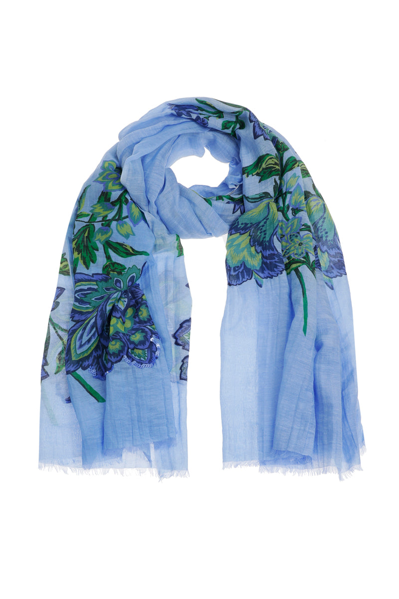 Lange blauw-groen bloemen sjaal