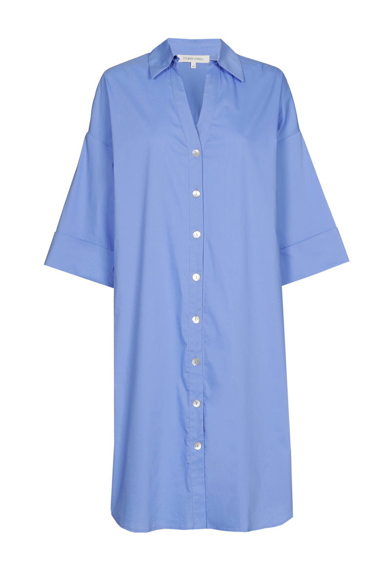 Blauwe katoenen hemdsjurk