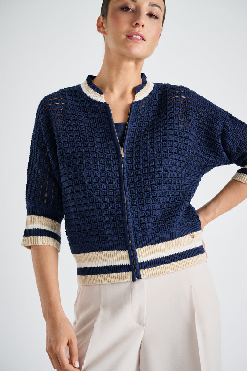 Gehaakte cardigan met contrastboorden