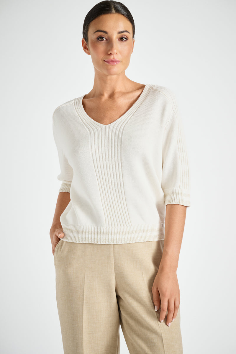 Ecru pull met V-hals