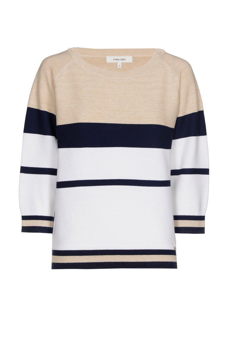 Striped sweater with white, navy and gold