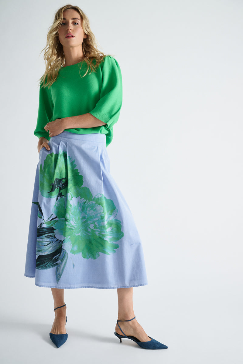 Pull vert à col rond et manche bouffante