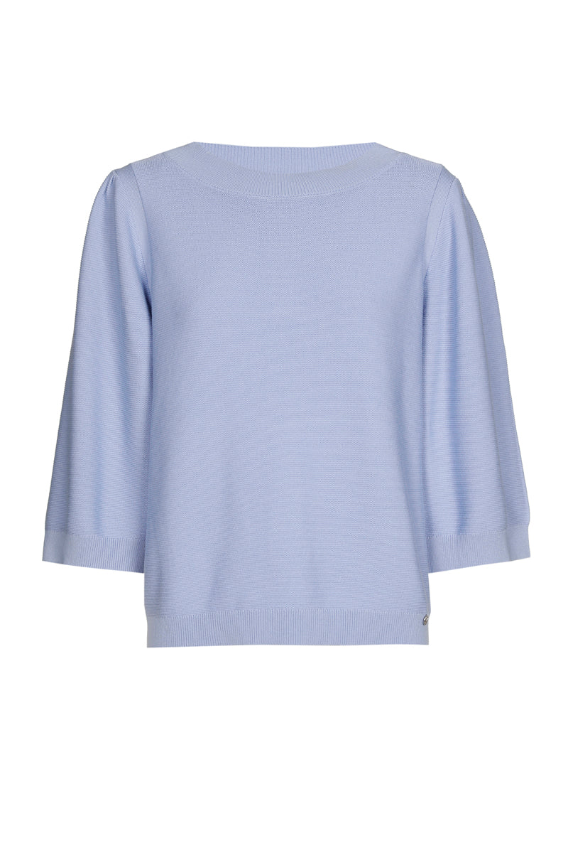 Blue round neck sweater with puffy sleeve