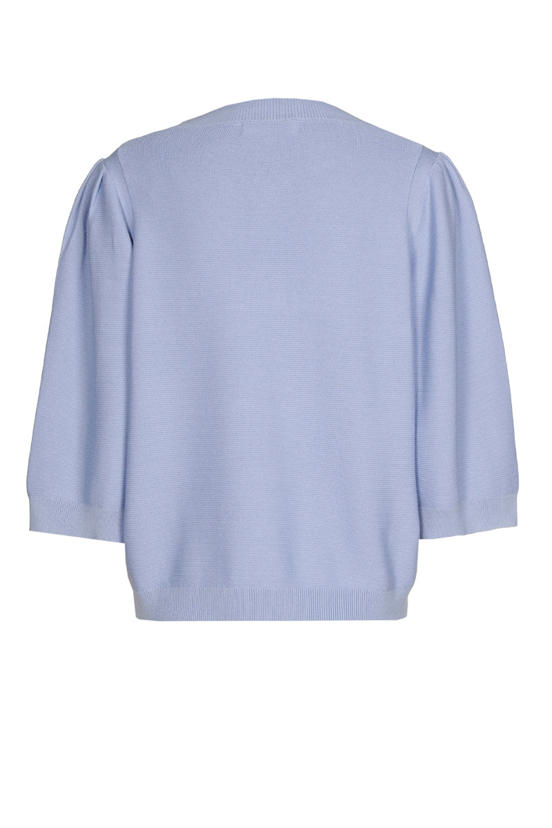 Blue round neck sweater with puffy sleeve