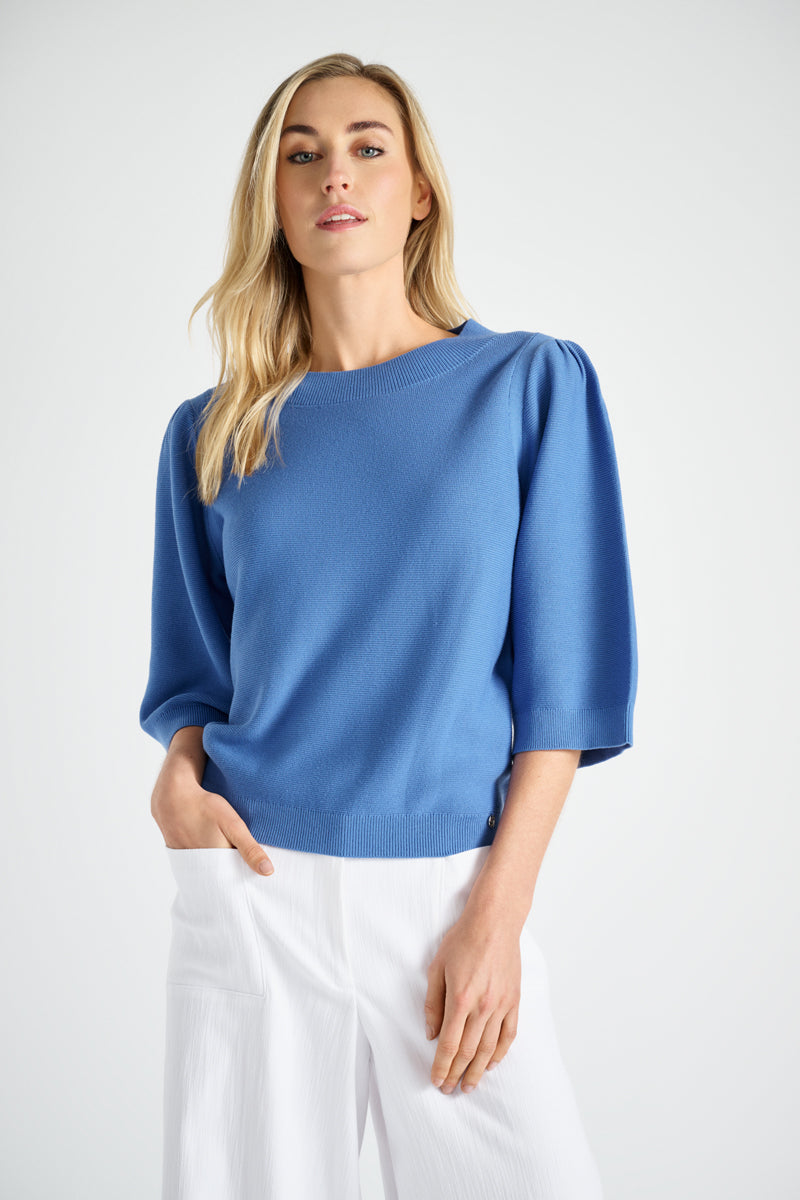 Blauwe trui met ronde hals