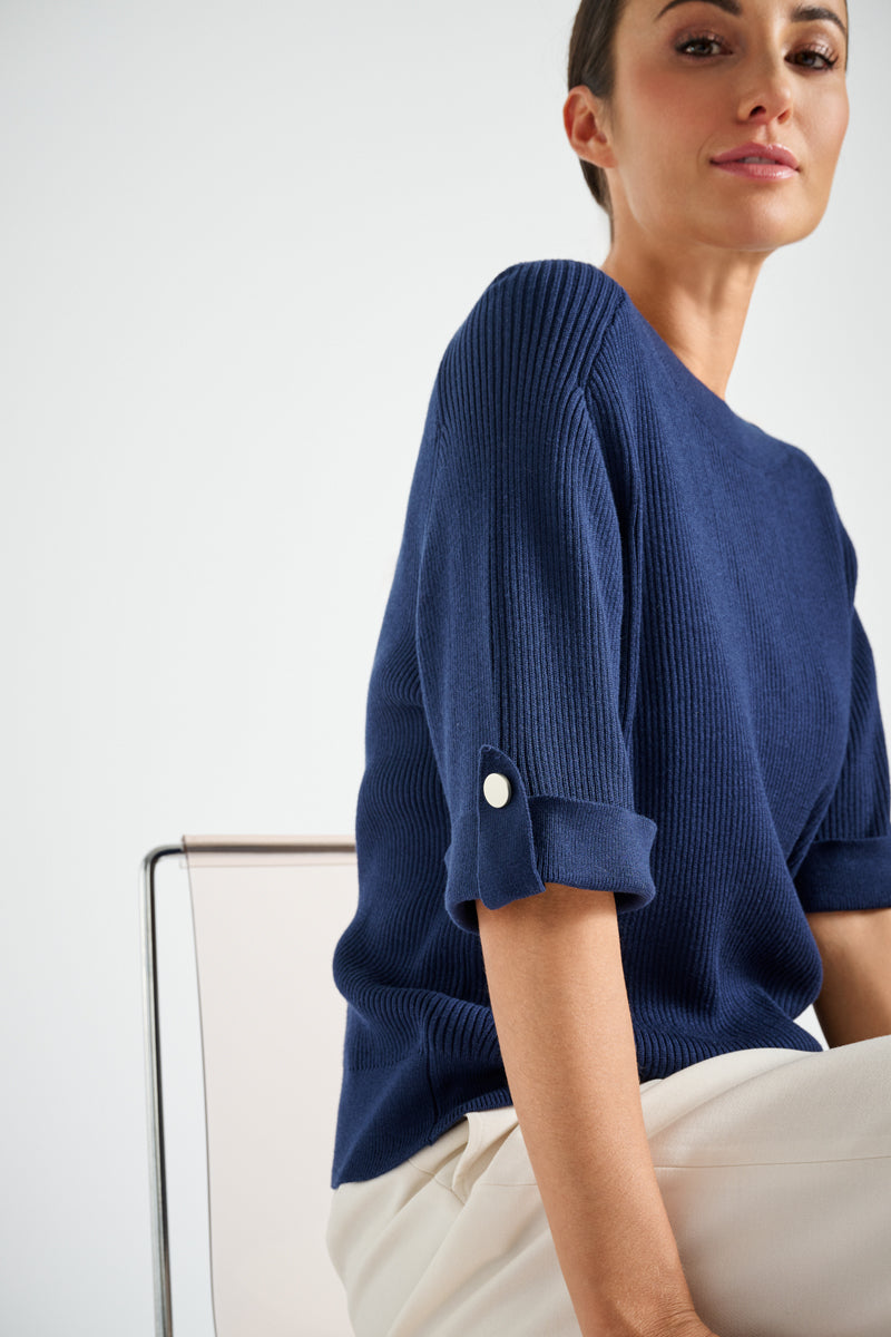 Rib trui in marineblauw