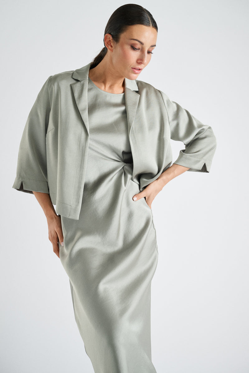 Blazer-jacket in green shiny fabric