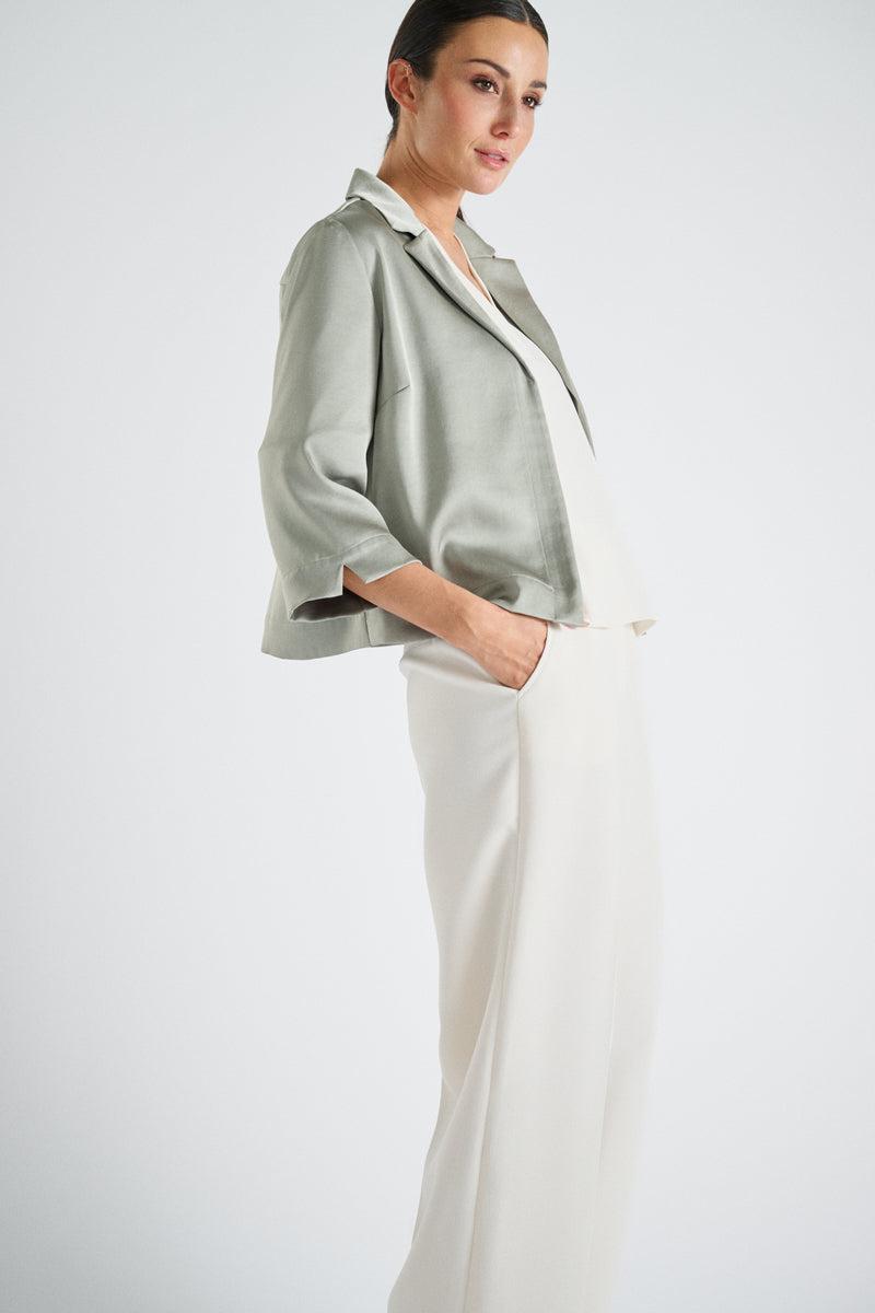 Blazer-jacket in green shiny fabric