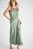 Robe longue élégante sans manches verte