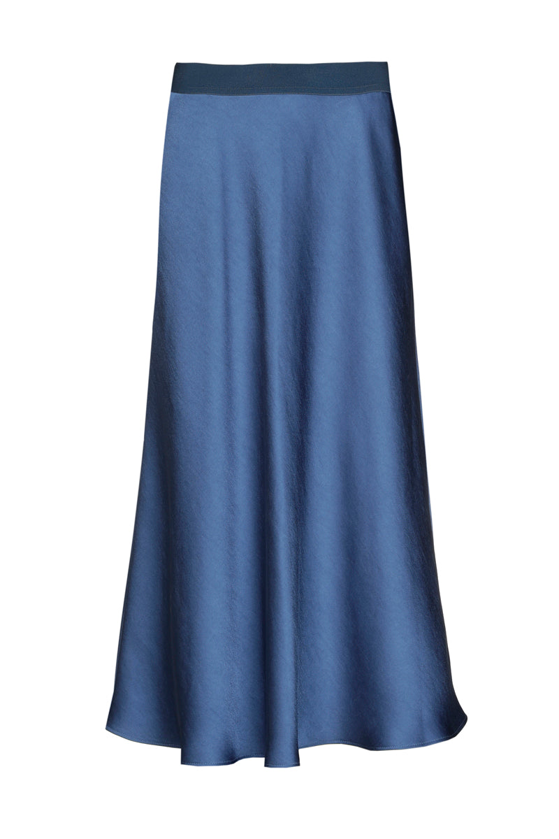 Navy blue satin-like godet skirt 