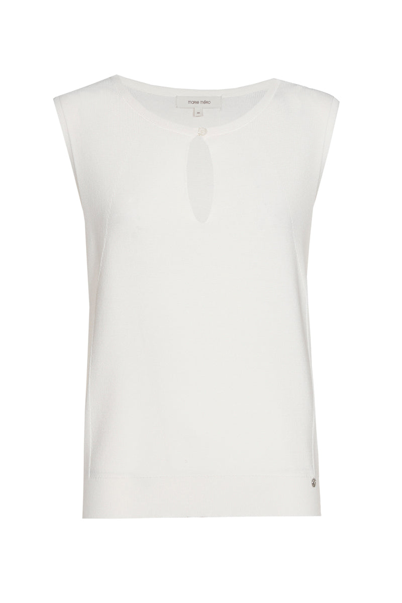 Mouwloze crème top met mooie halsuitsnijding