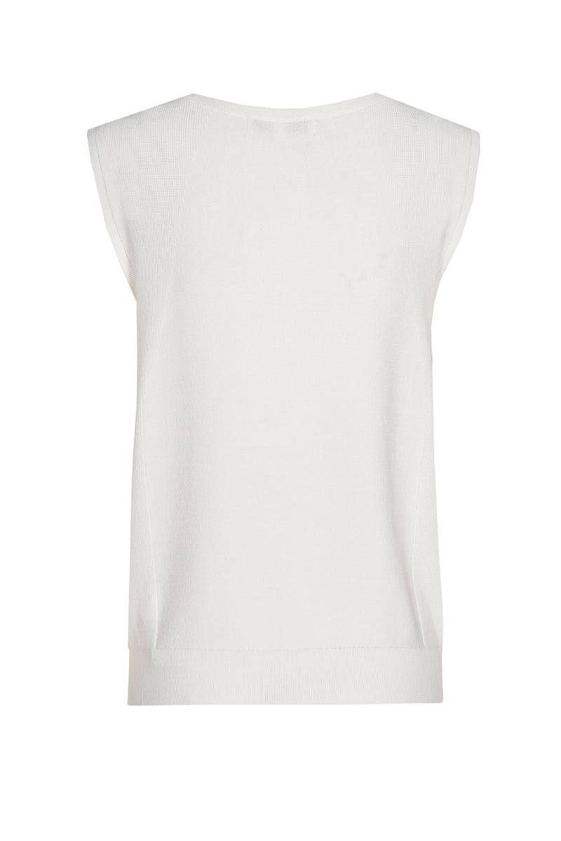 Mouwloze crème top met mooie halsuitsnijding