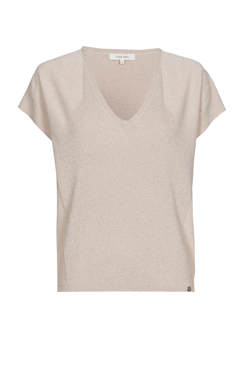 Wijde v-hals top beige