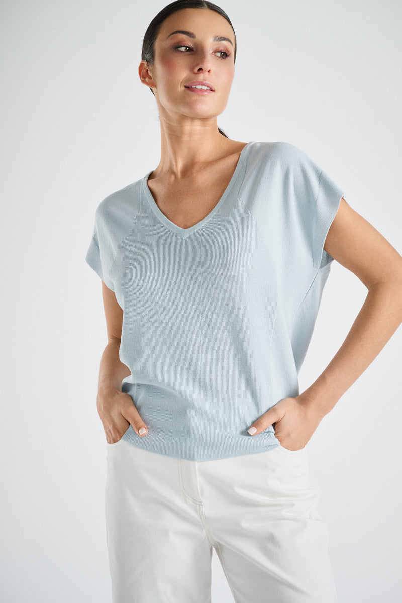 Wide v-neck top turquoise