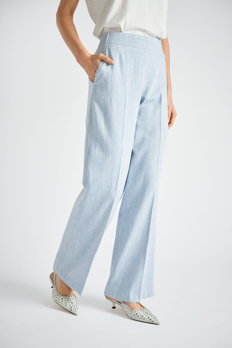 Long straight sky blue pant with pleat