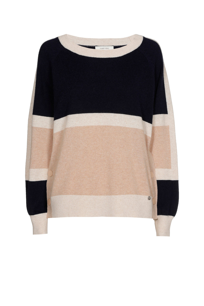 Pull met marineblauwe en beige strepen