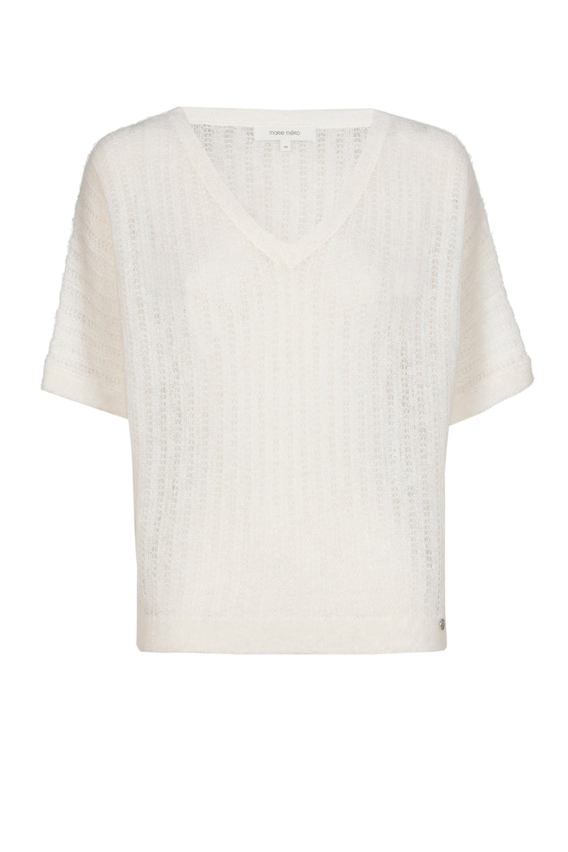Short sleeve cream v-neck sweater alpaca