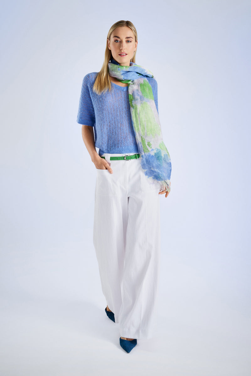 Short sleeve v-neck sweater blue alpaca