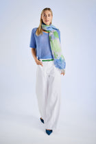 Short sleeve v-neck sweater blue alpaca