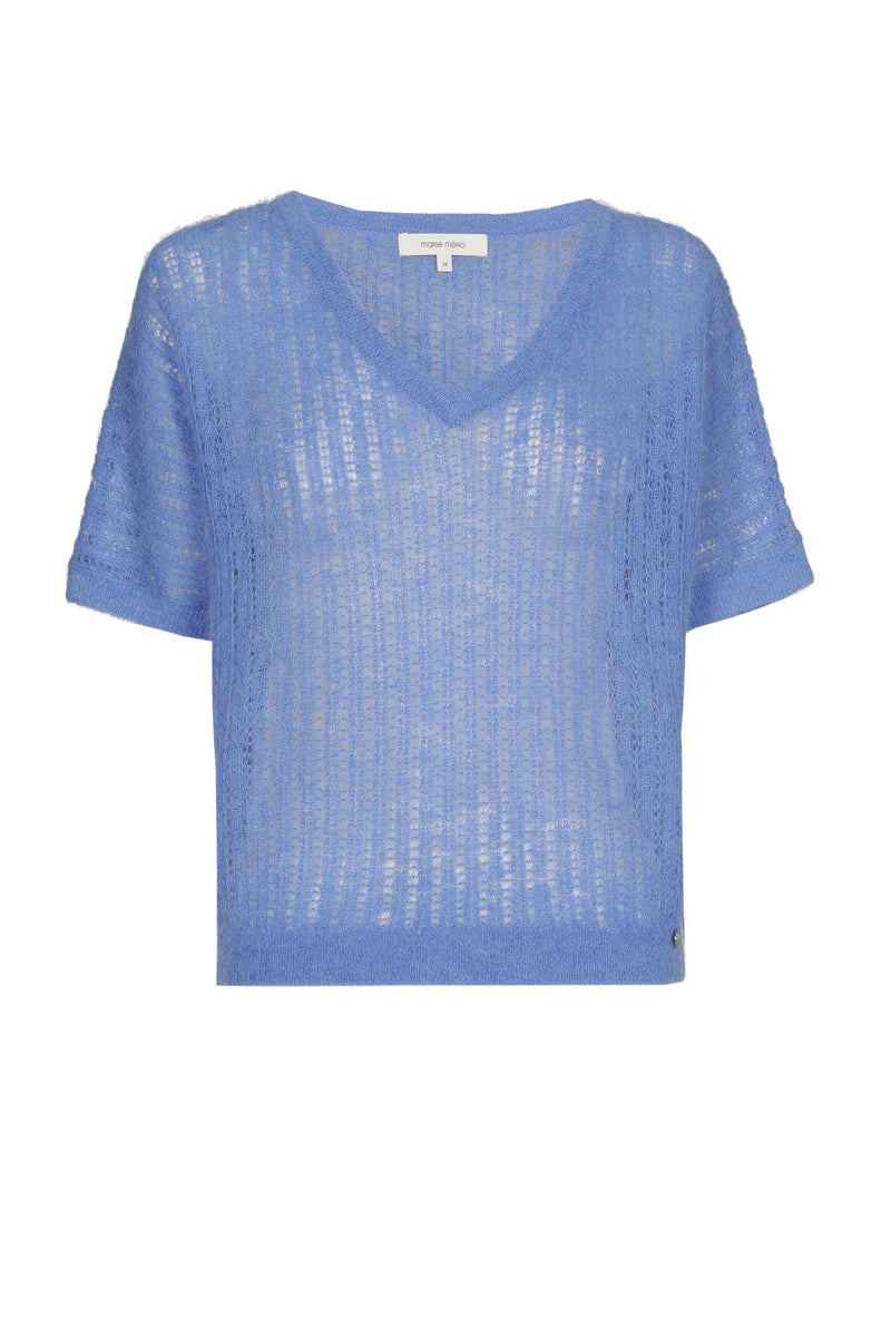 V-hals truitje blauw korte mouw in alpaca