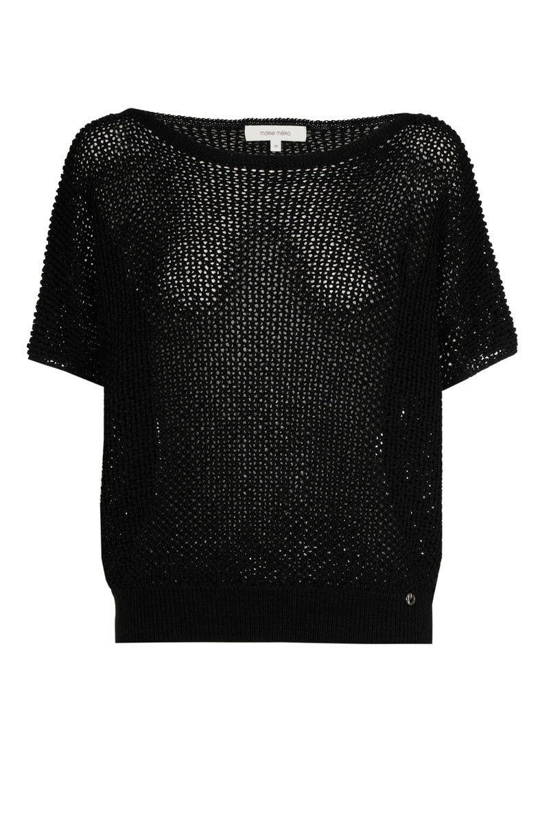 Pull en crochet à manches courtes noir