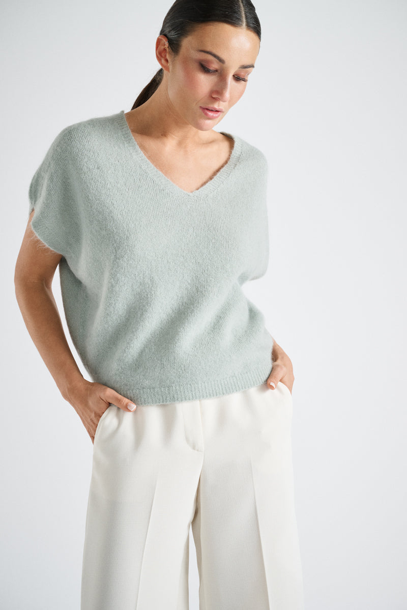 Pull ample à col V vert jade