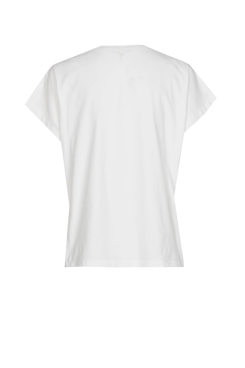 T-shirt blanc avec fleur beige brodée