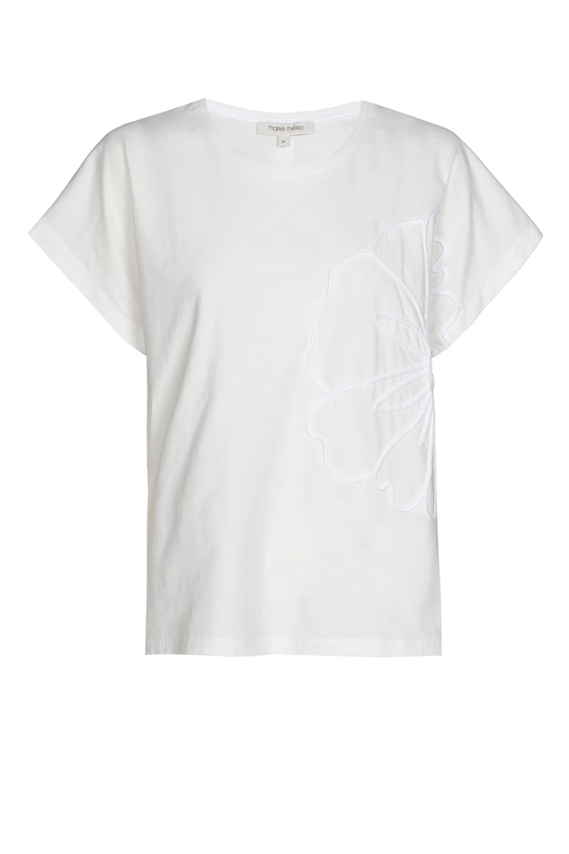 T-shirt blanc avec fleur blanche brodée