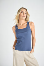 Sleeveless rib top in indigo blue