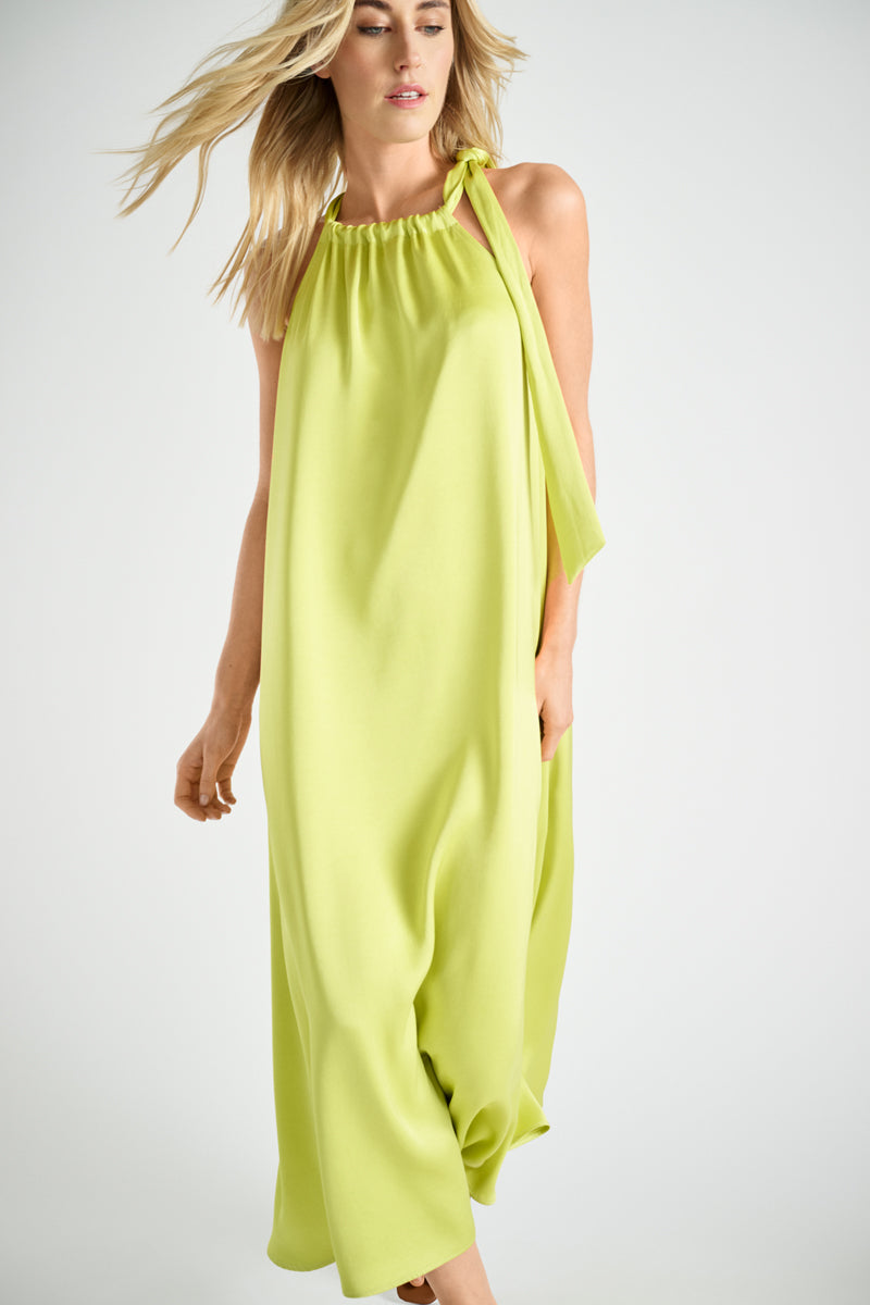Lange gele zomerjurk in satijnlook