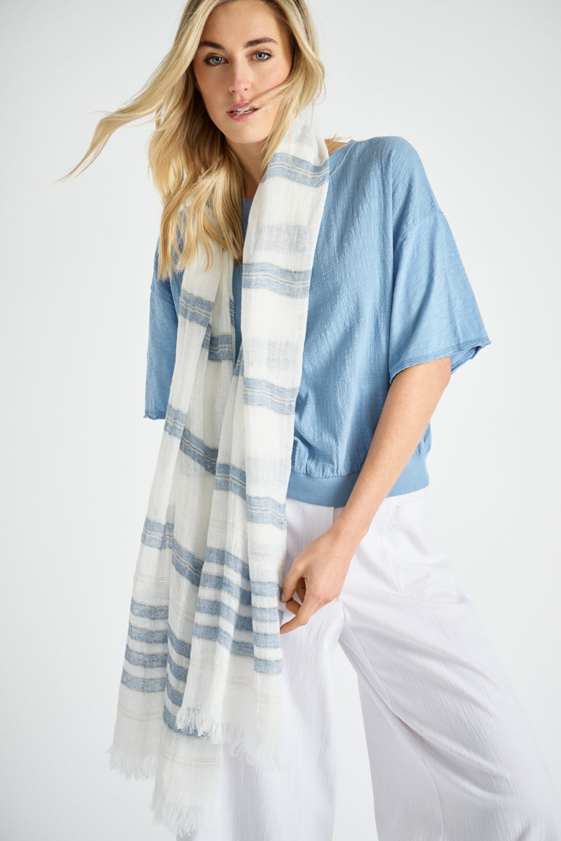 Blauw t-shirt in gerimpeld katoen