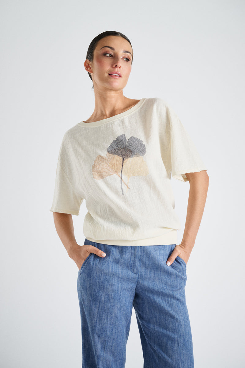 Crème t-shirt met print