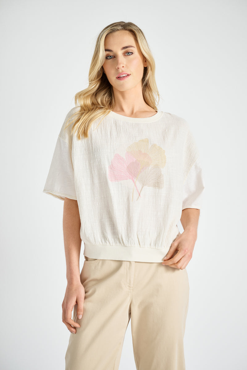 Crème t-shirt met print
