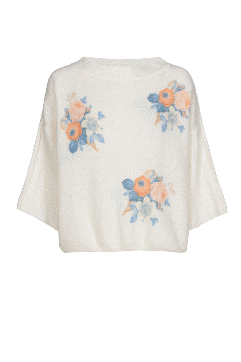 Crèmekleurige pull met frisse bloemenprint