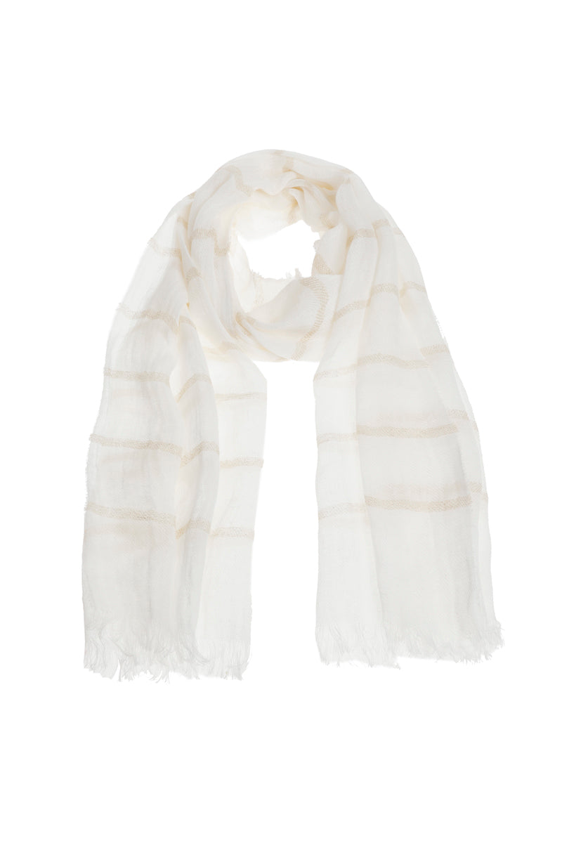 Longue écharpe crème avec fil doré