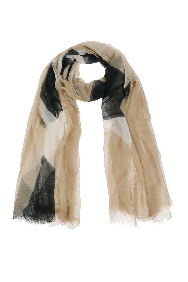 Beige sjaal met zwart en crème in katoen