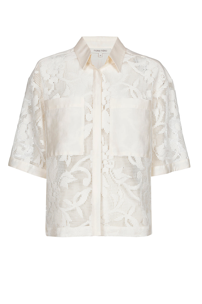 Chemise courte et droite dentelle avec poches poitrine