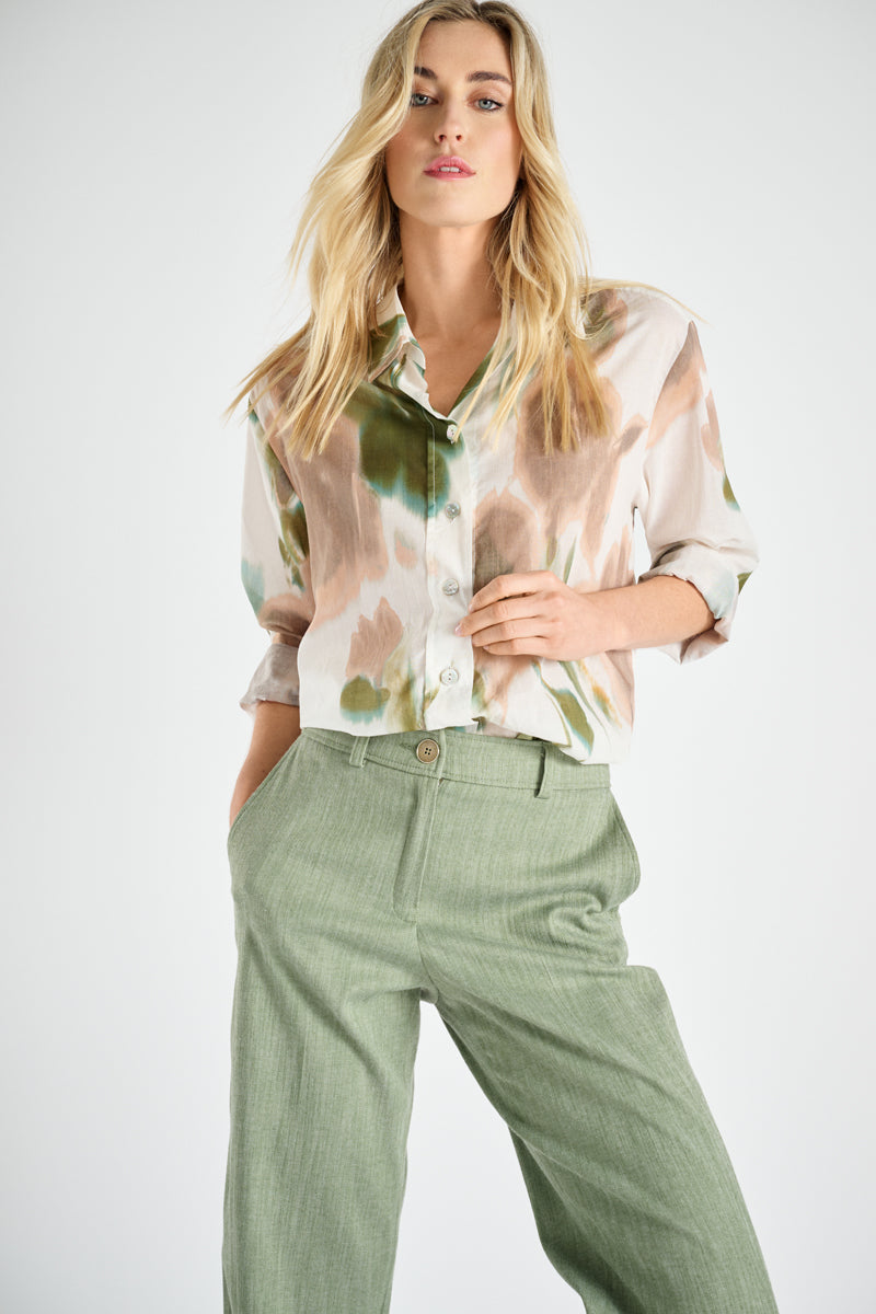 Bloes met grafische kleurenprint in katoen