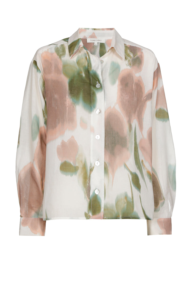 Bloes met grafische kleurenprint in katoen