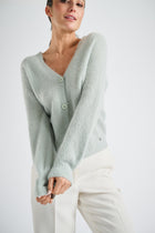 Short V-neck cardigan in jade green