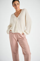 Short v-neck beige cardigan