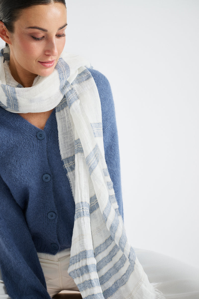 Korte v-neck cardigan in jeansblauw