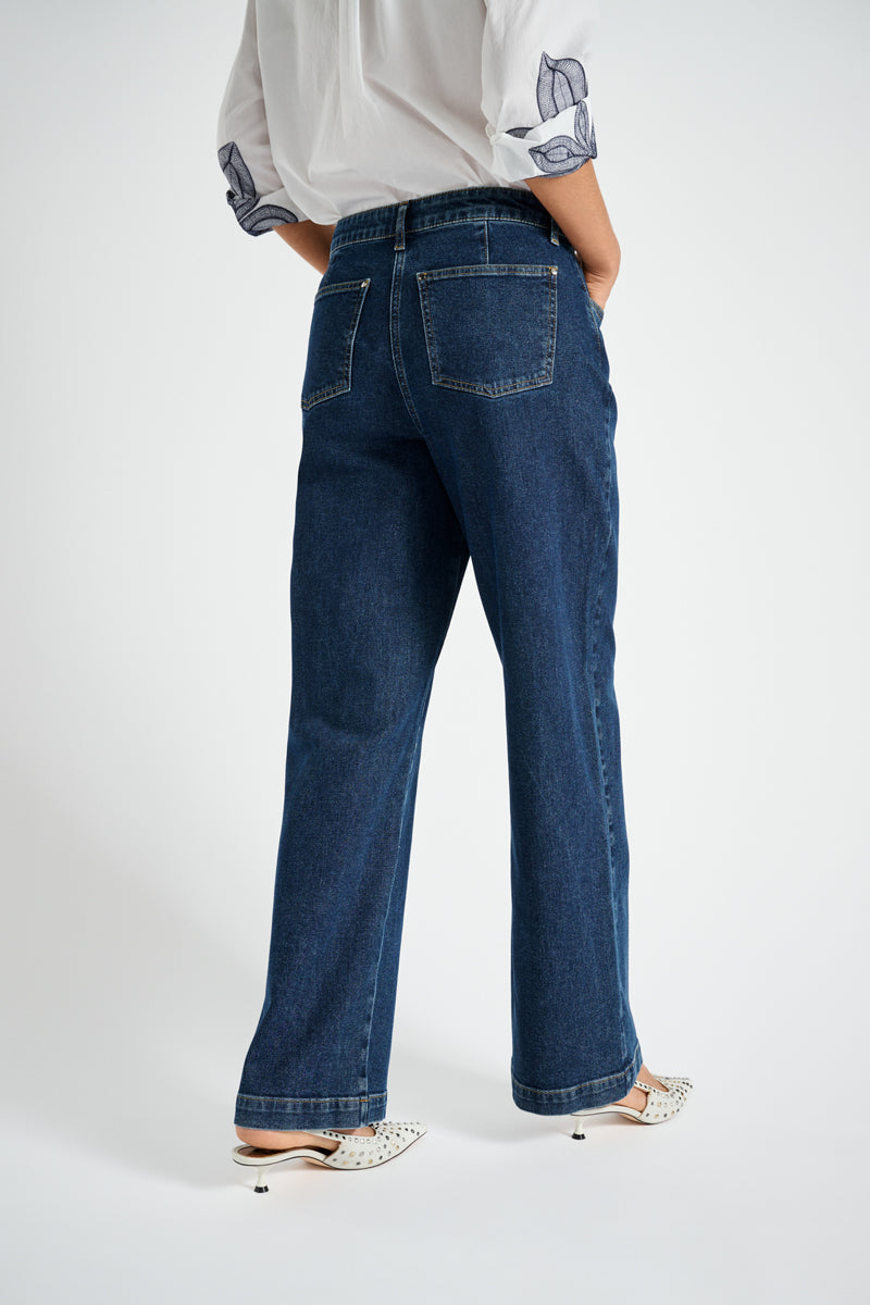 Five pocket long and straight dark denim 