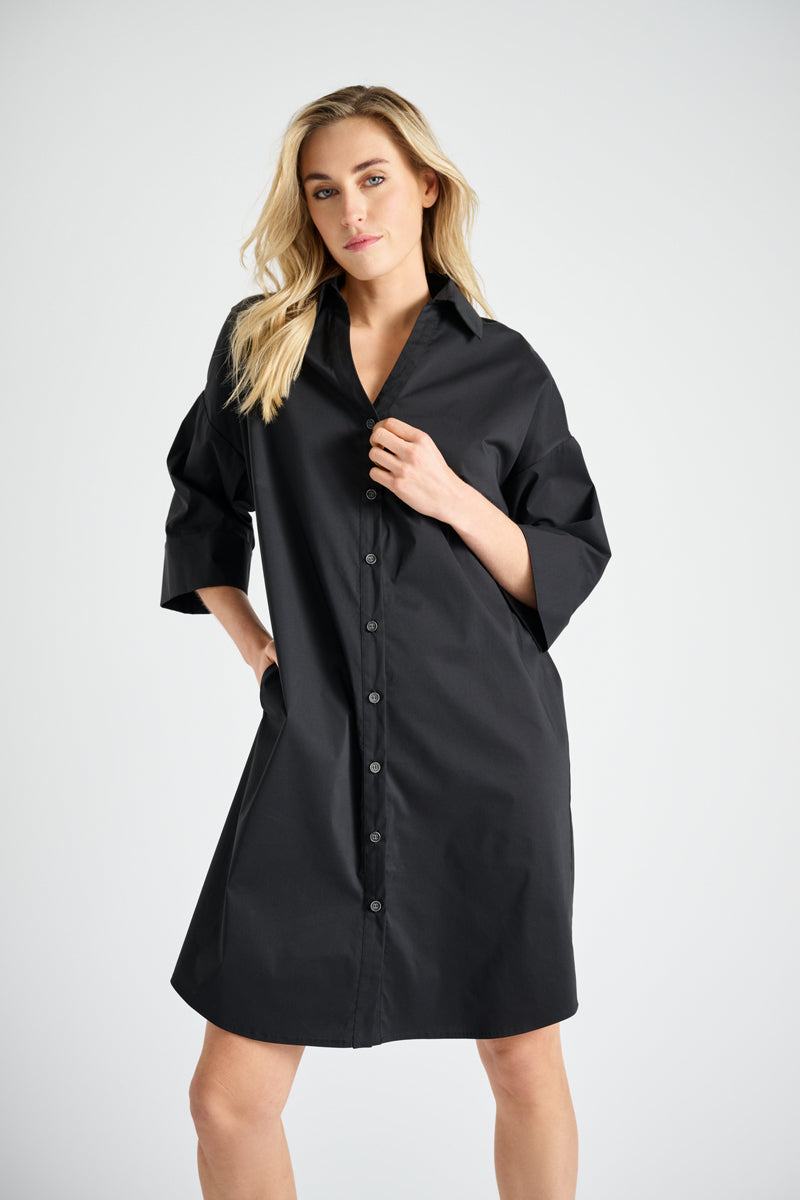 Robe chemisier noire en coton