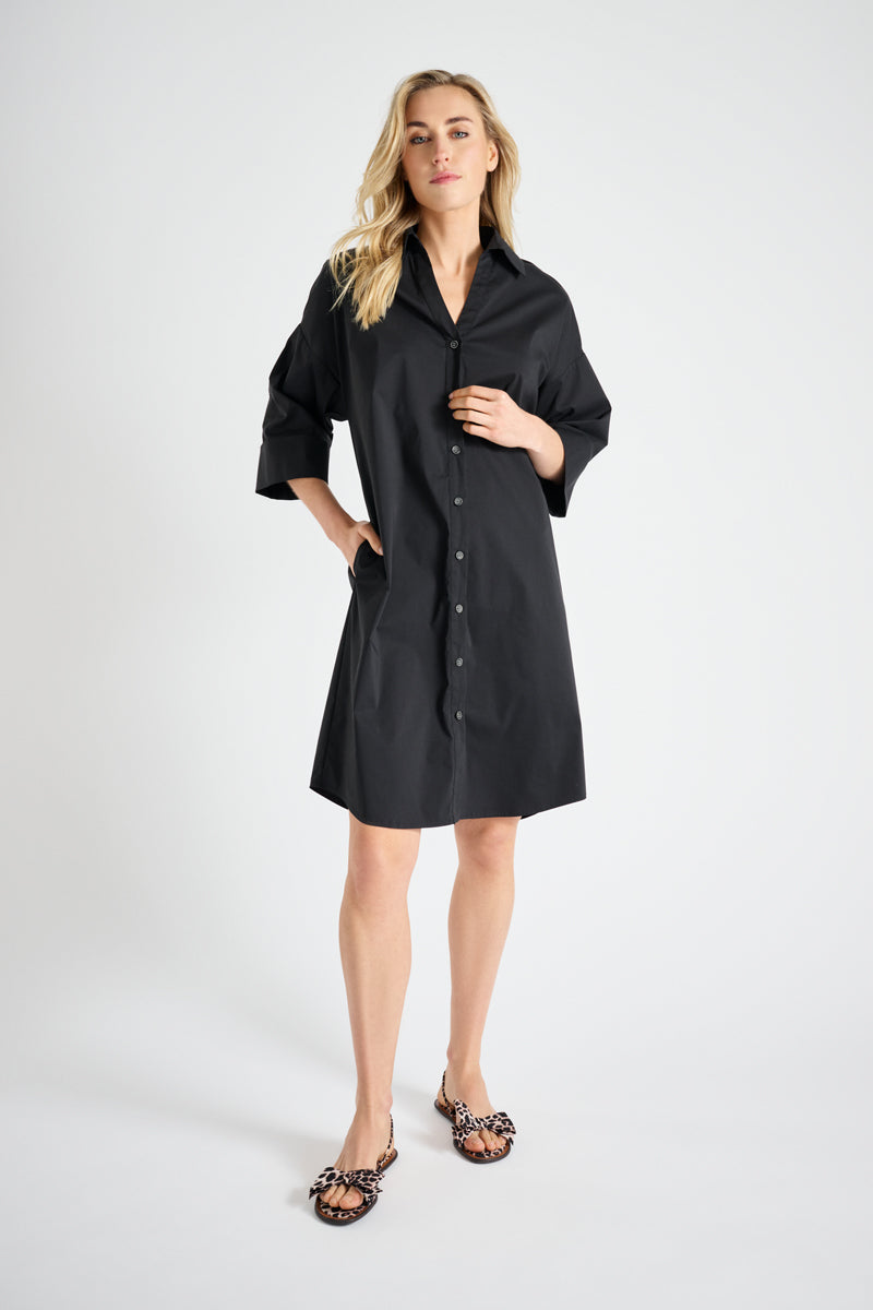 Robe chemisier noire en coton