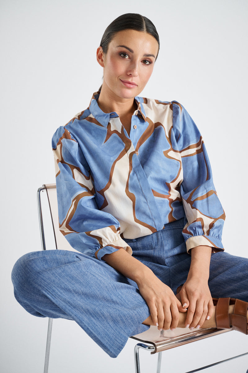 Cotton floral blouse with puff sleeves