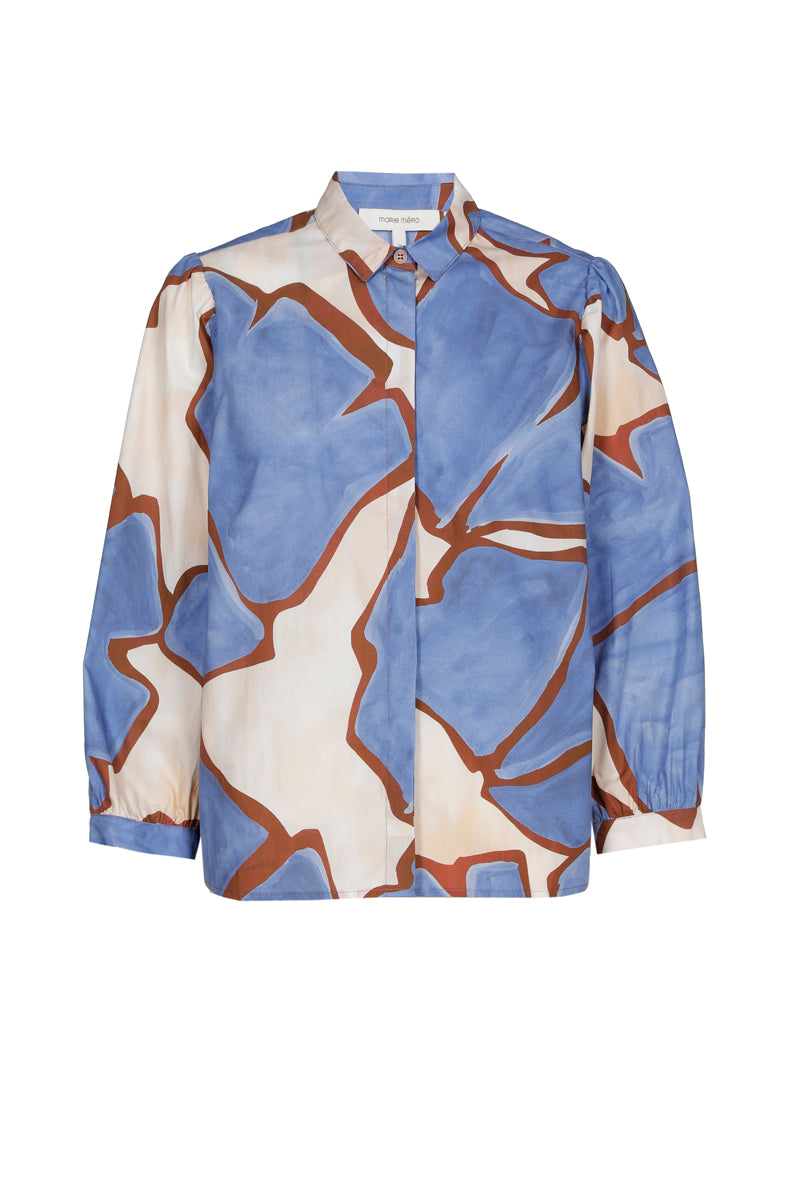 Katoenen gebloemde bloes met pofmouw