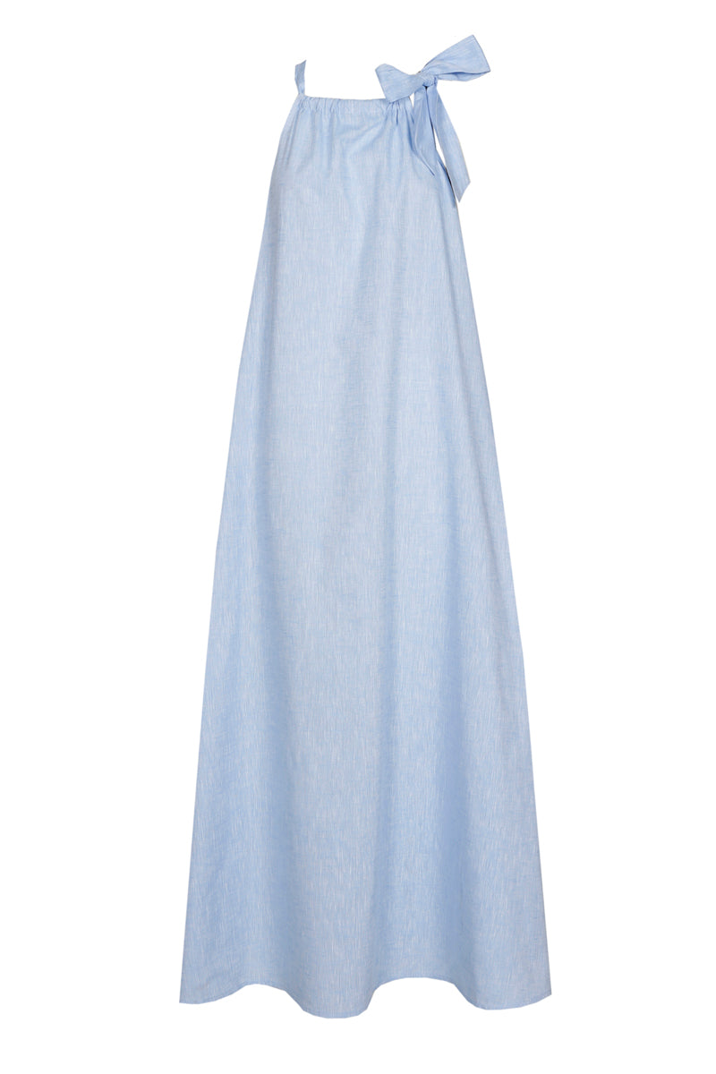 Long blue cotton summer dress