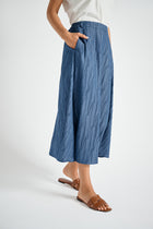 Midi embroidered denim a-line skirt