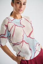 Wide printed crochet sweater